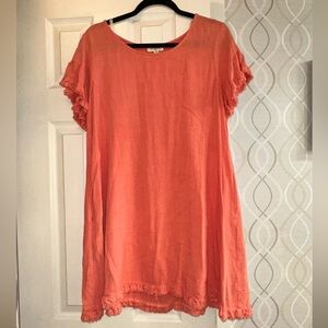 Umgee Coral Dress with Ruffle Sleeves